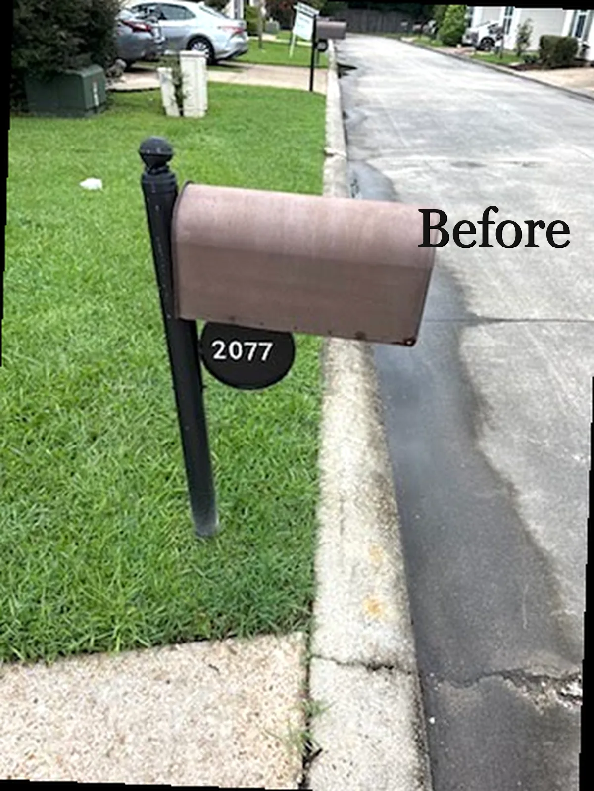 Old worn copper mailbox before replacement