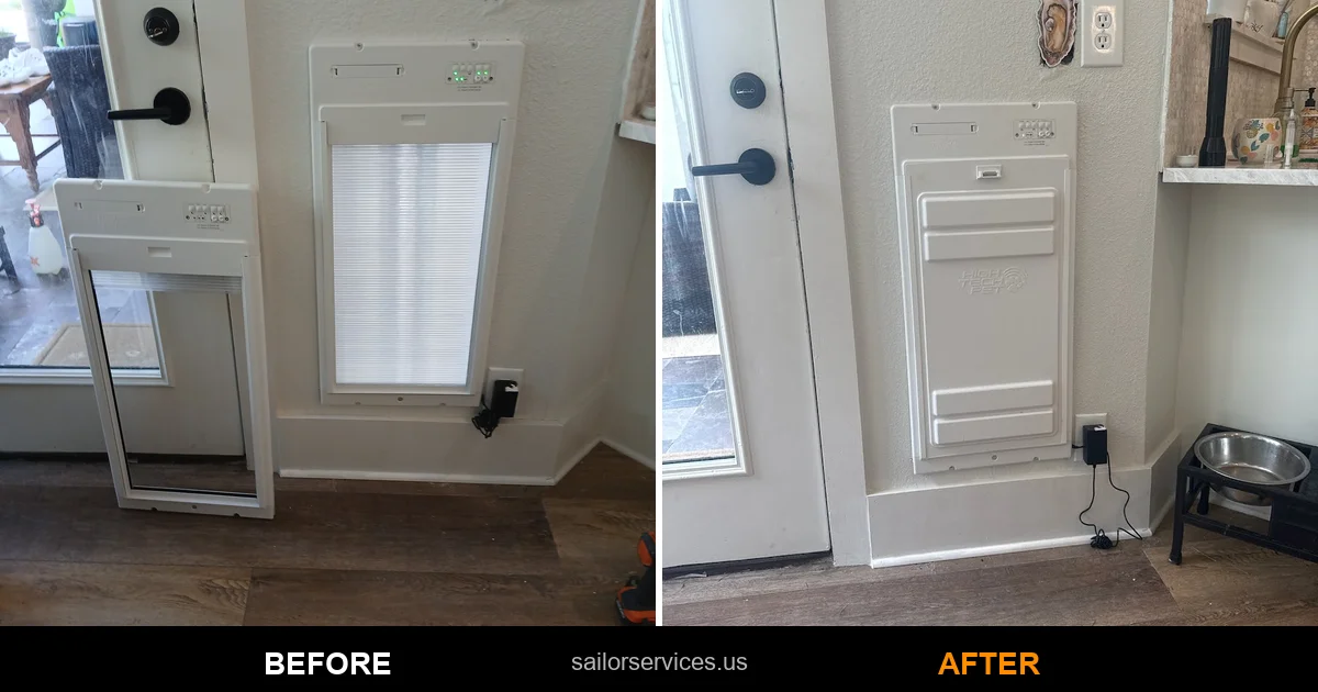 Pet door installation before and after